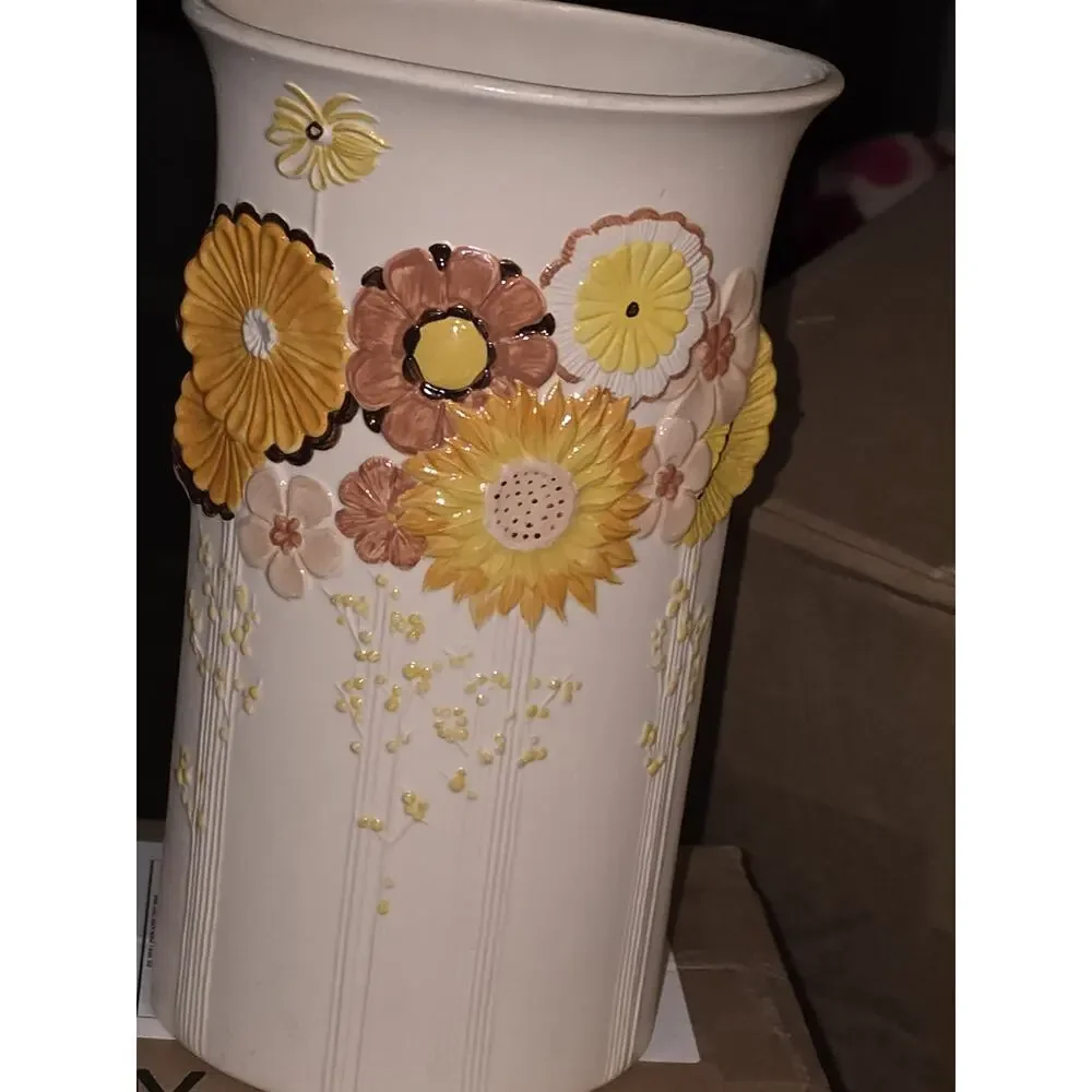 Vintage Kaiser W Germany Bisque Floral Relief Vase Hand Painted MCM Boho